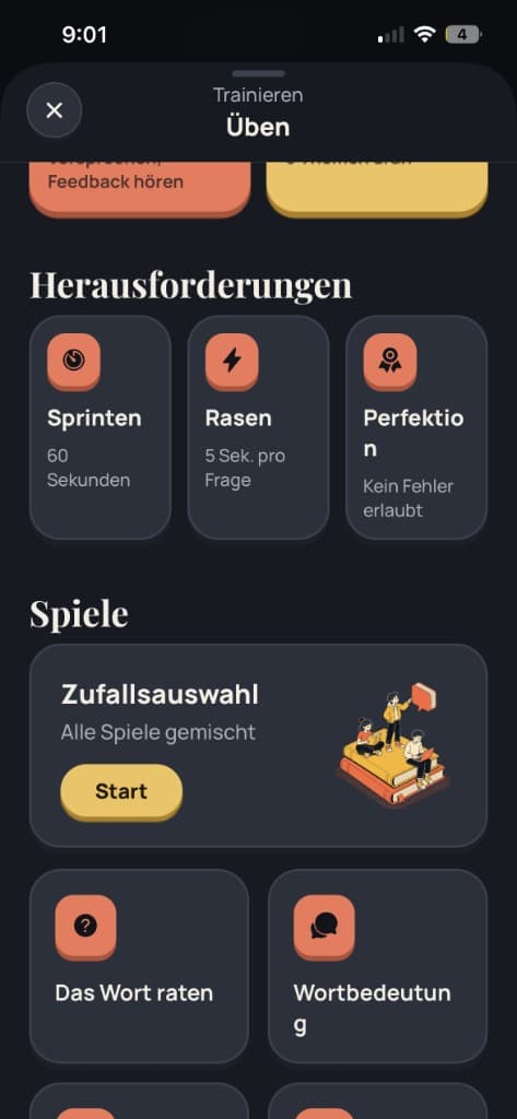 Bili Üben-Bereich mit den Herausforderungen Sprinten, Rasen und Perfektion
